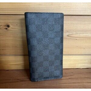 Authentic Louis Vuitton Brazza Damier Graphite Coated Canvas Long Wallet